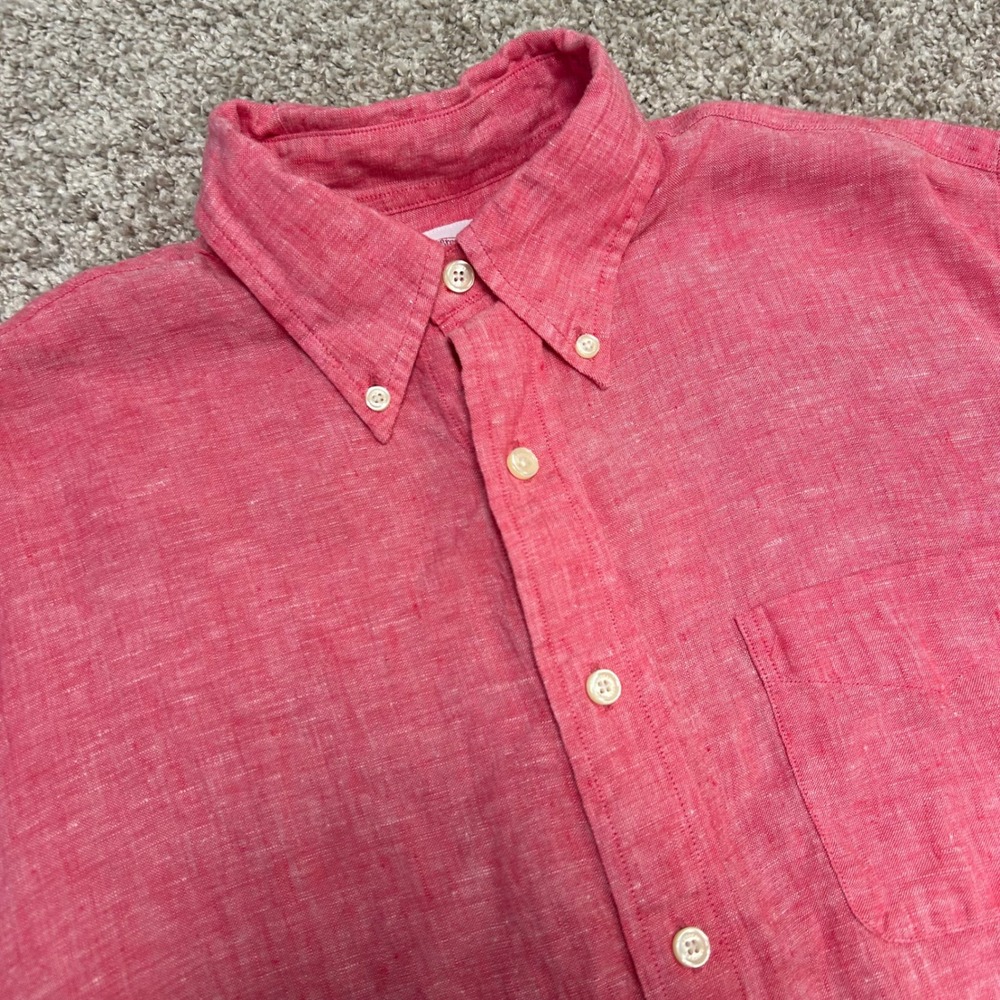 Brooks Brothers Original Polo Shirt Irish Linen Button Down Pink Long Sleeve M
